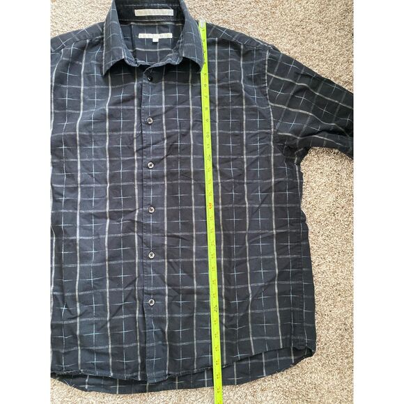 Perry Ellis Mens Short Sleeve Button Shirt Large Black Silver Gray - Picture 5 of 6